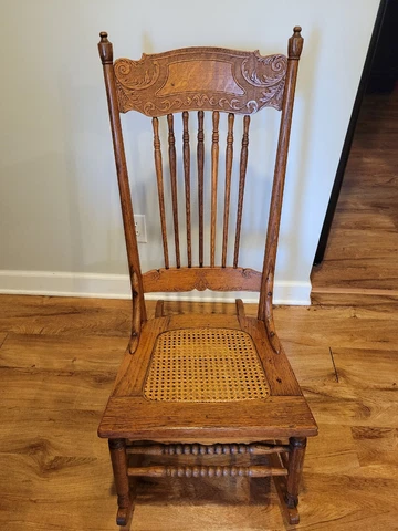 Antique Walnut Wood Rocking Chair  Caned Seating  Local Pick Up Only Cover