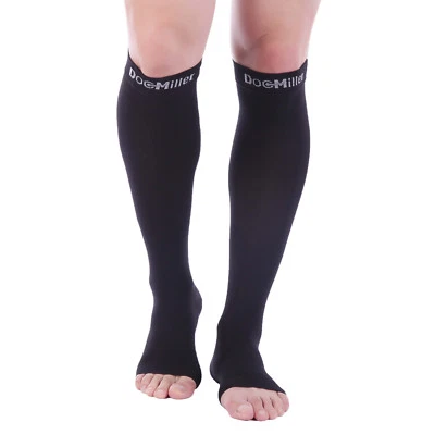 Doc Miller Open Toe Compression Socks 15-20 mmHg Recovery Varicose Veins BLACK - Image 1 of 4