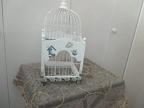 VTG White Wood and Wire Victorian HANDPAINTED FANCY BIRD CAGE BRDHOUSES/DISPLAY Cover