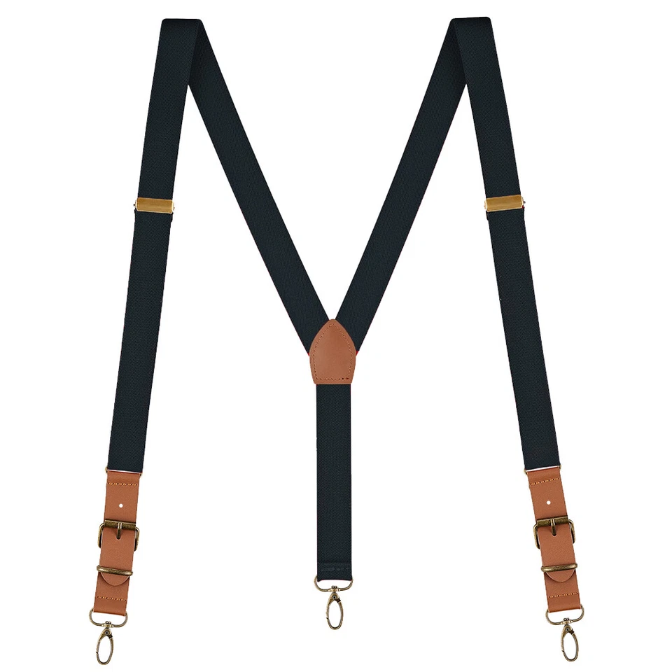 Mens Suspenders Leather Adjustable Elastic Y-Shaped Braces Hooks Pants Brace - Image 1 of 4