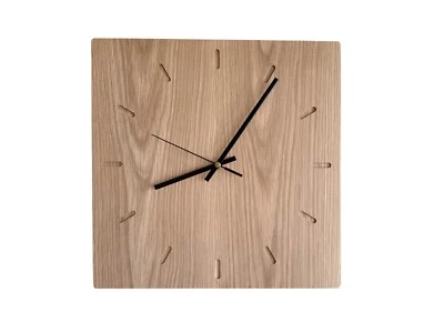 Oak Wall Clock – Solid Wood, Square, Silent Sweep Movement - 32cm - Image 1 of 4