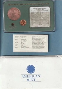 JUEGO BICENTENARIO ABRAHAM LINCOLN AMERICANO COMO NUEVO Dirección de Gettysburg ~ Certificado de autenticidad - Imagen 1 de 4