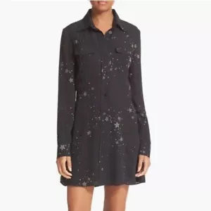 ALC Pedro star Silk print button down shirt dress Black Fit & Flare - Picture 1 of 7