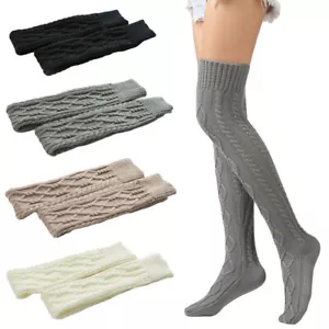 Women Solid Winter Warm Knitted Thigh High Socks Leg Warmer Rhombus Floor Socks - Picture 1 of 12