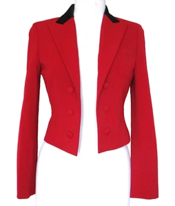 Ralph Lauren Highland Equestrian Open Jacket 2P Women Red Wool Bld Velvet Collar - Picture 1 of 8