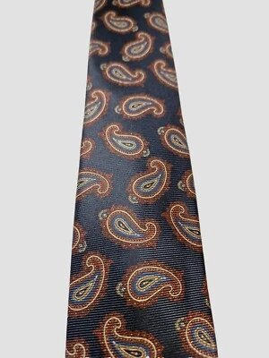 Corbata Rush Wilson Ltd toda seda negra con cachemir en marrón, azul, dorado, crema, nueva sin etiquetas Foto 1 de 4