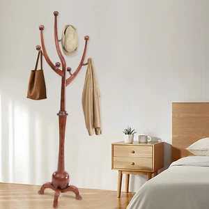 Perchero de madera para abrigos y sombreros bolsa soporte árbol con 8 ganchos soporte para ropa percha dormitorio - Imagen 1 de 13