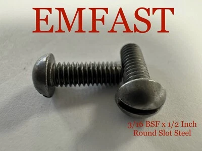 EMFAST 3/16 BSF x 1/2 round slotted machine screw bolts steel Slot dome head screws