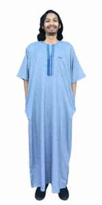 Short Sleeve Moroccan Thobe Gown Robe Kaftan Dishdasha Kurta Shirt Long Mens Boy - Picture 1 of 10