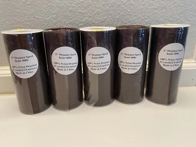 Lot of 5, 6" x 25 YARDS BROWN ORGANZA SPOOLS BOW SASH CRAFT DECORATION - Image 1 of 3