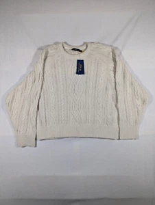 Suéter Polo Ralph Lauren Para Mujer Pullover Grande Mezcla de Lana Tejido Aran Crema - Imagen 1 de 9