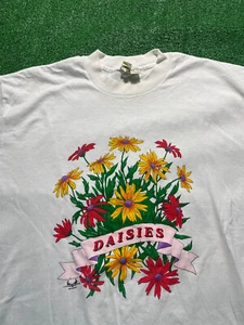 Vtg 90s Daisies T-Shirt Sz XL White Single Stitch Flowers - Picture 1 of 3