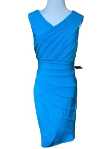 ADRIANNA PAPELL Teal Asymmetrical Tuck Dress NWT Size 2 - Picture 1 of 17