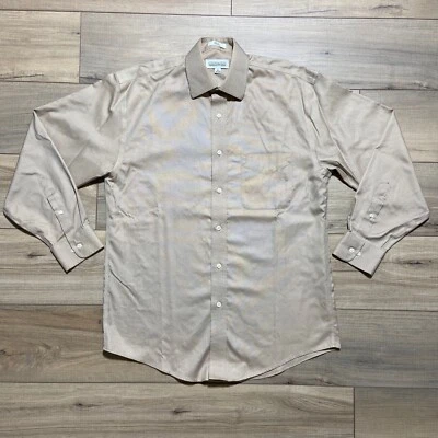 Joseph & Feiss International 80's 2 ply Non Iron Button Up Shirt 15 32/33 Tan - Image 1 of 4