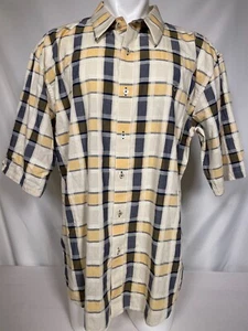 Sean John Beige Button Up Plaid Short Sleeve Shirt Men's 3XL - Picture 1 of 9