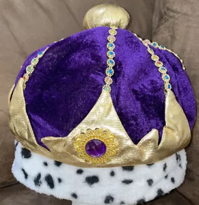 KINGS CROWN PURPLE VELVET/PLUSH GOLD & FAUX GEMS COSTUME ACCESSORY - Picture 1 of 4