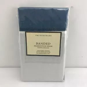 Pottery Barn BANDED HemStitch Single Euro Sham White with Navy Band Cotton - Picture 1 of 6