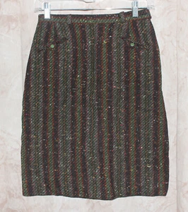 Falda De Colección Casera Rayas Oscuras Recta Lana/Mezcla (talla en descripción) - Imagen 1 de 5