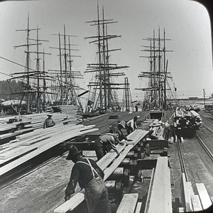 Magic Lantern Glass Slide Photo Keystone Shipping Lumber Ships Washington State - Picture 1 of 2