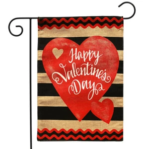Striped Valentine's Day Burlap Garden Flag Holiday 12.5" x 18" Briarwood Lane - Picture 1 of 4