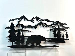 Cabin Wall Decor Layered Bear Wall Decor Rustic Metal Wall Art Hanging 24x12 - Picture 1 of 20