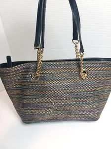 Calvin Klein Multi Color Bag With Gold Elements With Straw Weaving Pattern  - Picture 1 of 7