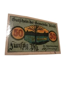 German Bank Note Vintage 50 Pfennigs Dynt Laminated 1919 1910s Germany VTG Money - Picture 1 of 2