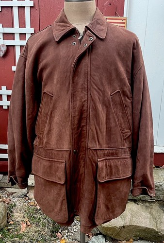 COACH Cappotto Auto Pelle Nabuk Marrone Giacca Foderata Lana Taglia L XL Made In USA