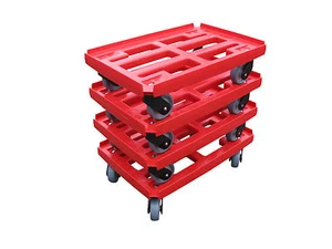 4er Pack Transportroller 600x400 Kistenroller (WTR2)  rot - 4xLR Gummi 100mm - Bild 1 von 6
