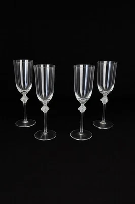 "JUEGO DE 4 COPAS FLAUTAS CHAMPÁN DESNUDOS LALIQUE FRANCE ROXANE FIRMADAS 8,75""" Foto 1 de 2