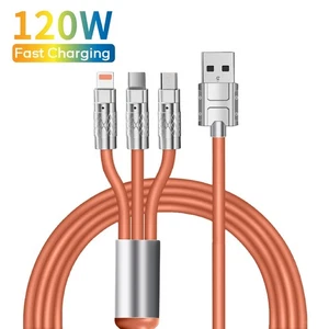 3 in 1 Fast Charging USB Cable 1.2M 6A 120W Data Cable for iPhone Android - Photo 1 sur 9