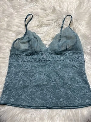 Victorias Secret Medium Tank Top Bra Corset Floral Lace Sexy Blue Longline - Image 1 of 4