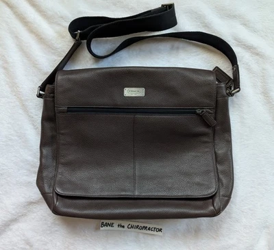 COACH Transatlantic Pebble Grain Chocolate Brown Leather Messenger Bag - Image 1 of 4