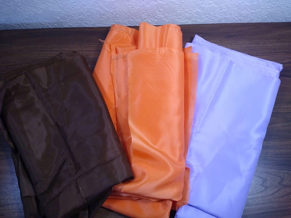 POLYESTER TAFFETA FABRIC LOT orange brown lavender quality material vintage ? - Image 1 of 4
