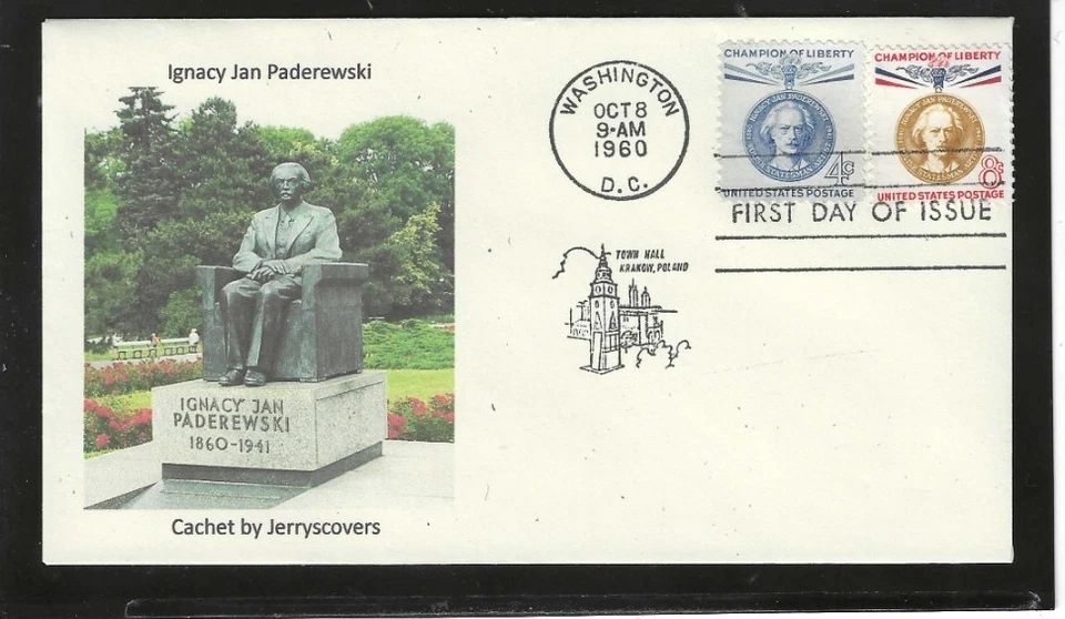 IGNACY JAN PADEREWSKI 4&8c COMBO FDC 1960 WASHINGTON, DC JERRY'S COVERS 1 of 1 - Image 1 of 1