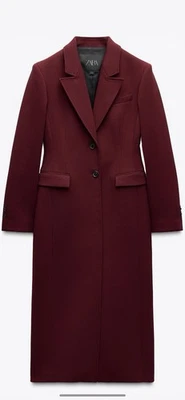 100% Authentic ZARA burgundy Long Coat $229+Tax Size: XS - Image 1 of 4
