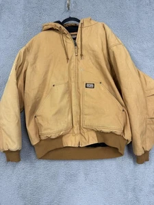 Big Smith Jacket Mens 3XL Brown Hooded Full Zip Canvas Workwear Coat Lined - Picture 1 of 21