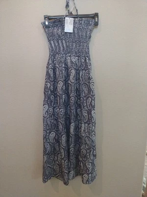 H & M Summer со сборками лиф пейсли синий/белый размер XS 100% хлопок - Изображение 1 из 4