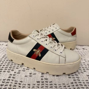 Gucci Ace Women’s White Leather Platform Sneakers Made In Italy Sz 37 6 US $1250 - Picture 1 of 22