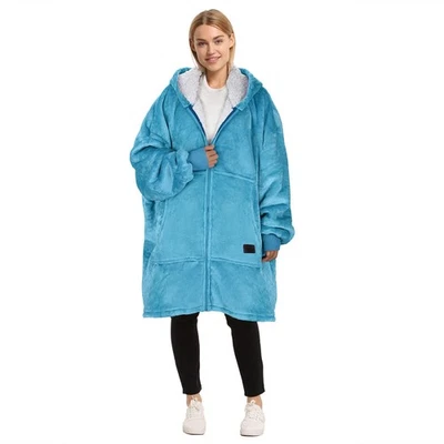 Sherpa Hoodie Sweatshirt Wearable Blanket Warm Travel Pillow for Unisex Adults - Image 1 of 4