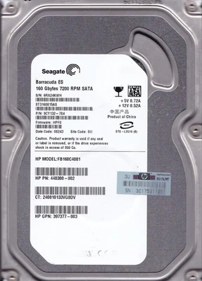 ST3160815AS 9CY132-784 s/n: 6RX HPF0 SU 160GB SATA 3.5" 2008 HP 440300/ SEAGATE - Image 1 of 4