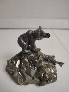 Bear and Fish on a Chunk of Fool's Gold ( Pyrite) - Picture 1 of 5