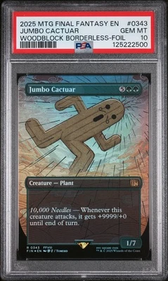 2025 MTG Final Fantasy Jumbo Cactuar #0343 Woodblock Borderless Foil PSA 10 - Image 1 of 2