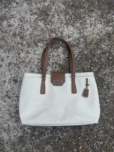 Tumi Sinclair Tegan Canvas & Leather Laptop Tote Bag - Natural Saddle - Picture 1 of 11