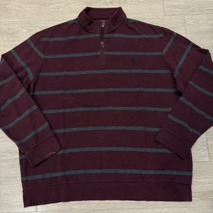 Polo Ralph Lauren 1/4 Zip Sweater Maroon XXL LSl-Knt Striped Long Sleeve Pony - Picture 1 of 10