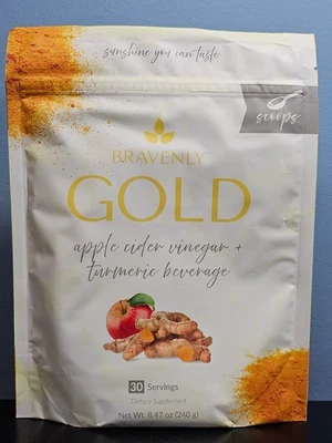 Bravenly Gold яблочный уксус + куркума напиток 8,47 унций - новый! Срок годности 12/2026 - Изображение 1 из 4