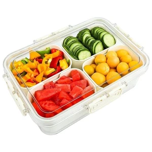 Plastic Divided Serving Tray with Lid and Handle Snack Box Charcuterie Contai... - Picture 1 of 6