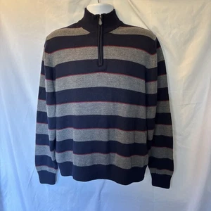 Brooks Brothers 346 Sweater Mens L Blue Red Gray Merino Wool 1/4 Zip Mock Neck - Picture 1 of 9