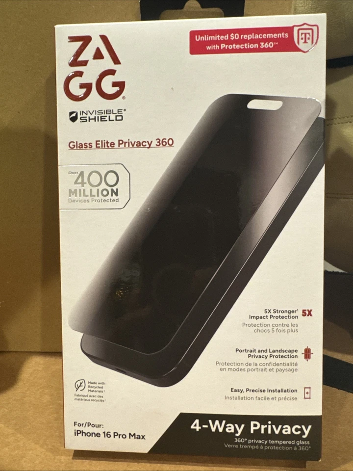 SET OF 2 ZAGG Invisible Shield Privacy Screen Protector iPhone 16 Pro Max (6.9")