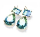 Beautiful Art Deco Style Green / Blue Tourmaline Glass Drop Earrings